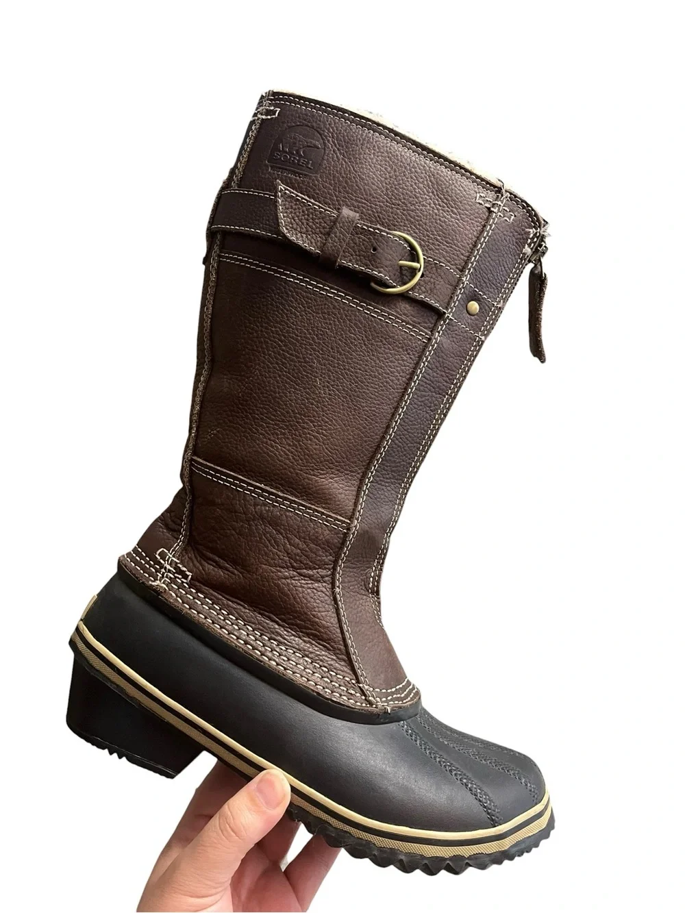 Sorel Winter Fancy Tall II Boots Womens 7 Brown Leather Waterproof Zip Snow Boot